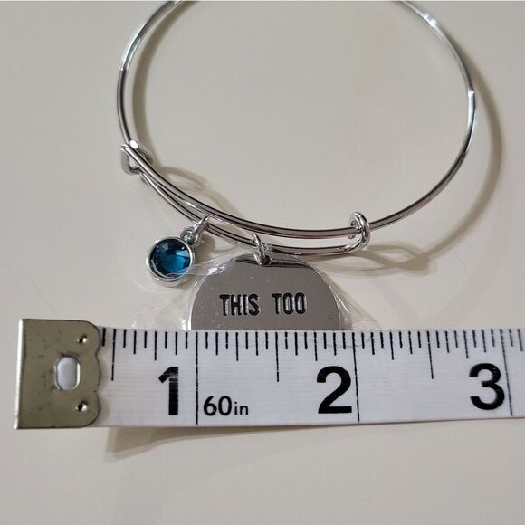 This Too Shall Pass Silver Bangle Bracelet with Accent Blue Zircon Charm - Picture 7 of 9